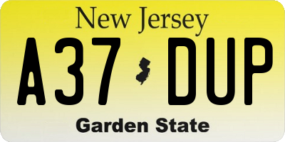 NJ license plate A37DUP