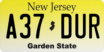 NJ license plate A37DUR