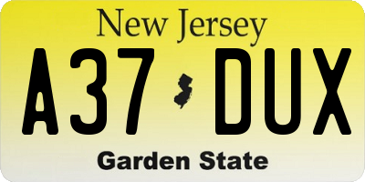 NJ license plate A37DUX