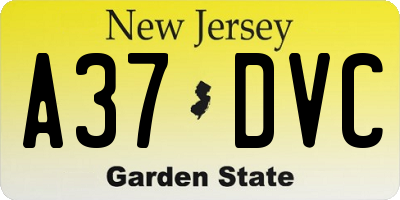 NJ license plate A37DVC