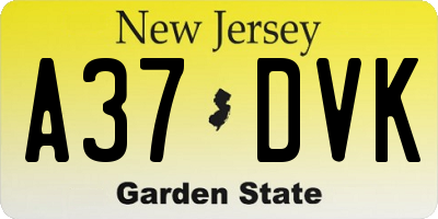 NJ license plate A37DVK