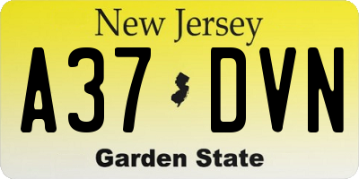 NJ license plate A37DVN