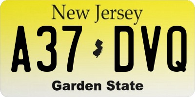 NJ license plate A37DVQ