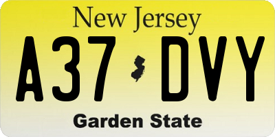 NJ license plate A37DVY