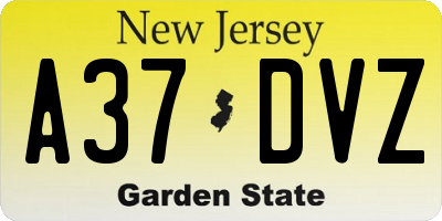 NJ license plate A37DVZ