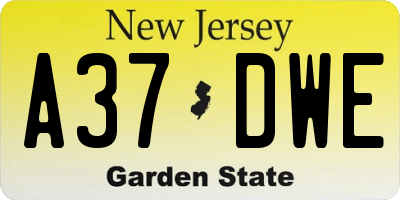 NJ license plate A37DWE