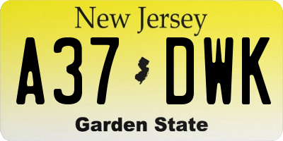 NJ license plate A37DWK