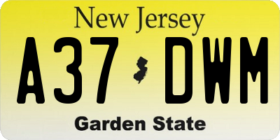 NJ license plate A37DWM