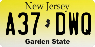 NJ license plate A37DWQ