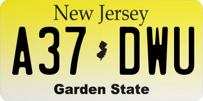 NJ license plate A37DWU