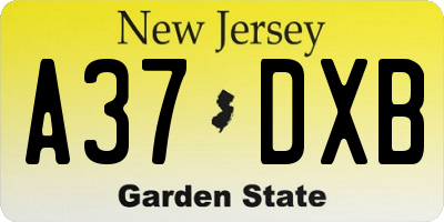 NJ license plate A37DXB