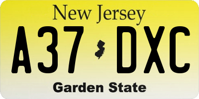 NJ license plate A37DXC
