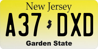 NJ license plate A37DXD