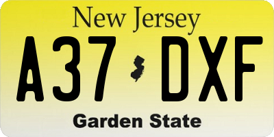 NJ license plate A37DXF