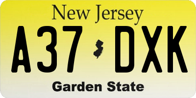 NJ license plate A37DXK