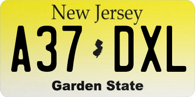 NJ license plate A37DXL