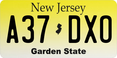 NJ license plate A37DXO