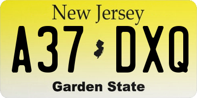NJ license plate A37DXQ