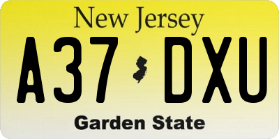NJ license plate A37DXU