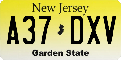 NJ license plate A37DXV