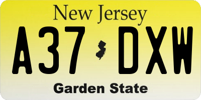 NJ license plate A37DXW