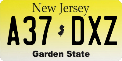 NJ license plate A37DXZ