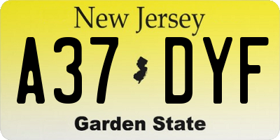 NJ license plate A37DYF