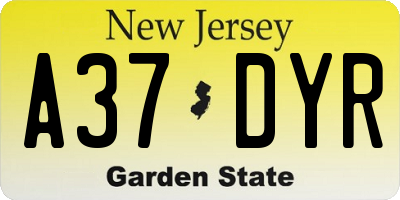 NJ license plate A37DYR