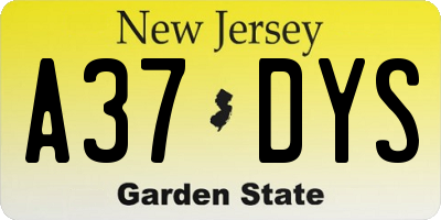 NJ license plate A37DYS