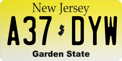 NJ license plate A37DYW