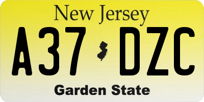 NJ license plate A37DZC