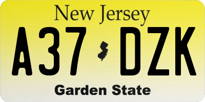NJ license plate A37DZK