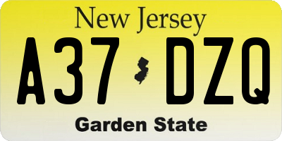 NJ license plate A37DZQ