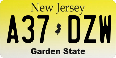 NJ license plate A37DZW