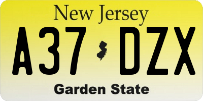 NJ license plate A37DZX
