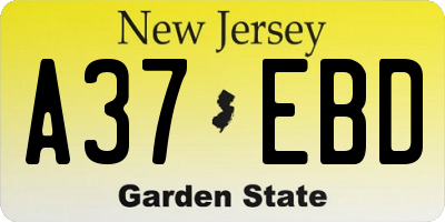 NJ license plate A37EBD