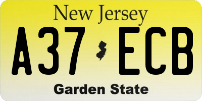 NJ license plate A37ECB