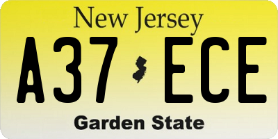 NJ license plate A37ECE
