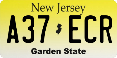 NJ license plate A37ECR