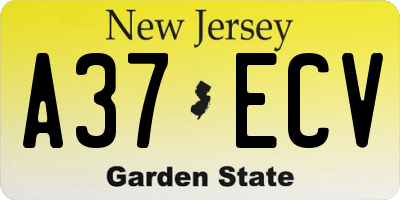 NJ license plate A37ECV