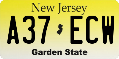 NJ license plate A37ECW