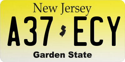 NJ license plate A37ECY
