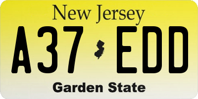 NJ license plate A37EDD