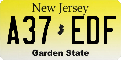 NJ license plate A37EDF