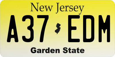 NJ license plate A37EDM
