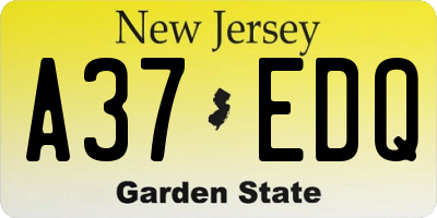 NJ license plate A37EDQ