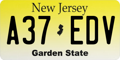 NJ license plate A37EDV