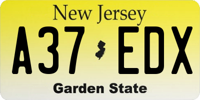 NJ license plate A37EDX