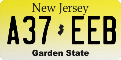 NJ license plate A37EEB