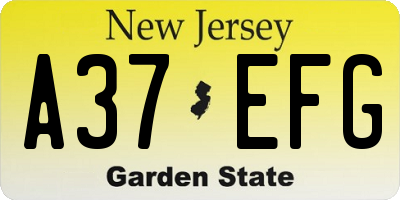 NJ license plate A37EFG